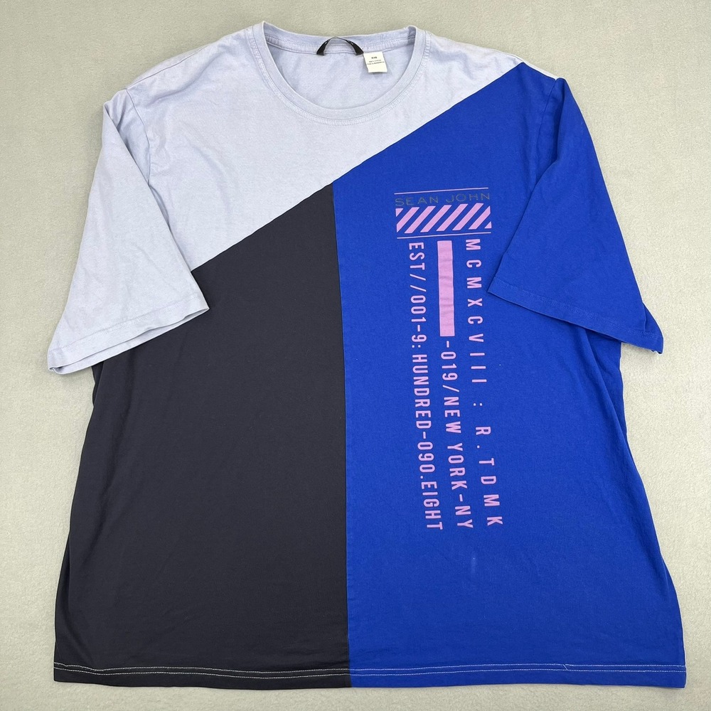 Sean John Mens 4XB Colorblock Graphic T-Shirt Blue Black Purple 100% Cotton